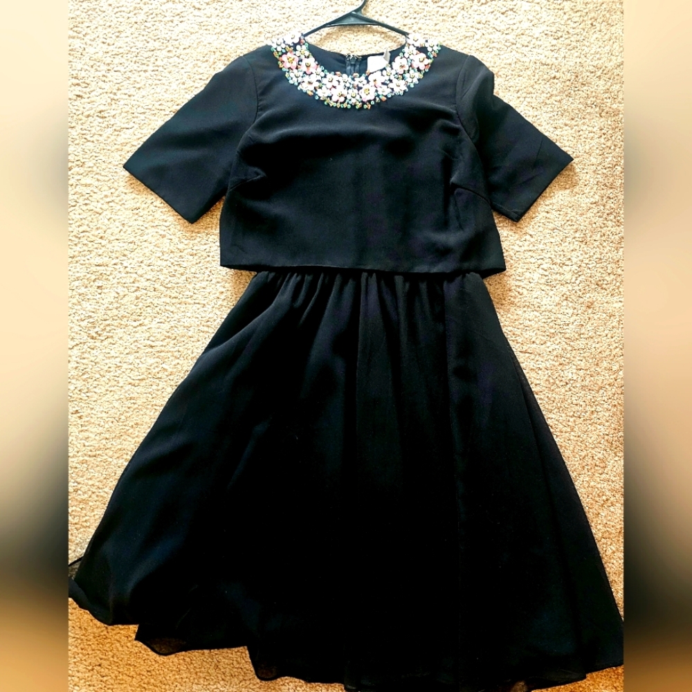 Asos black dress with flowers beeded neck.